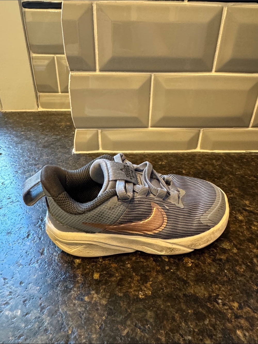 Nike toddler boy Blue Sneakers with Metallic Gold Swoosh